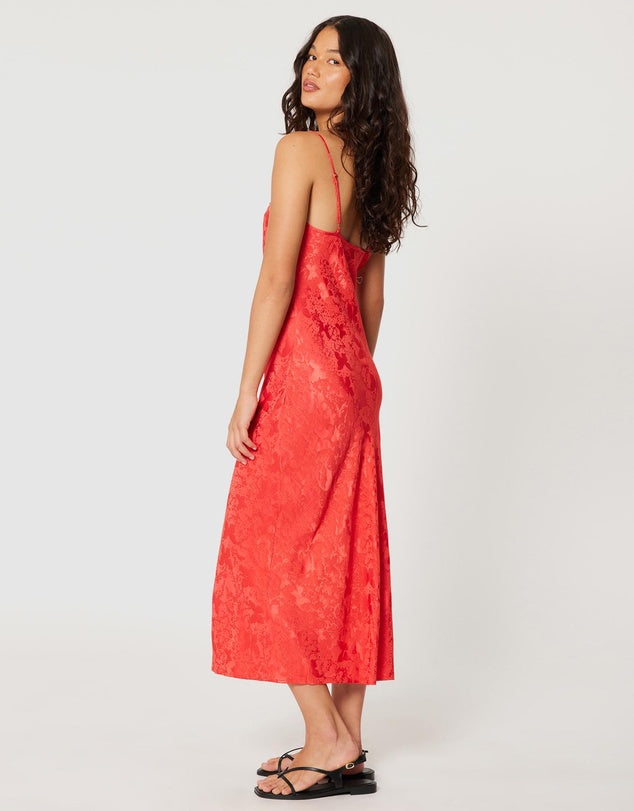 Georgie Slip Dress Jacquard - Cherry