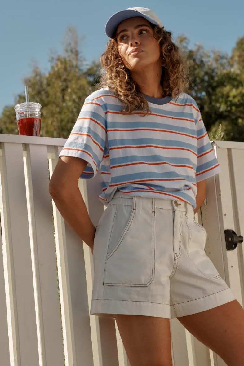 Stevie Slouchy Tee - Sky Blue & Flame Stripe