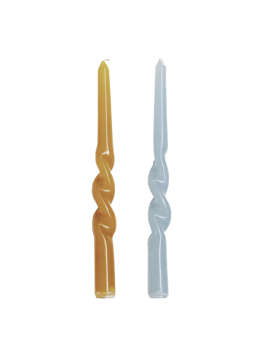 Twisted Dinner Candle Set of 2 - Sky Blue and Olive