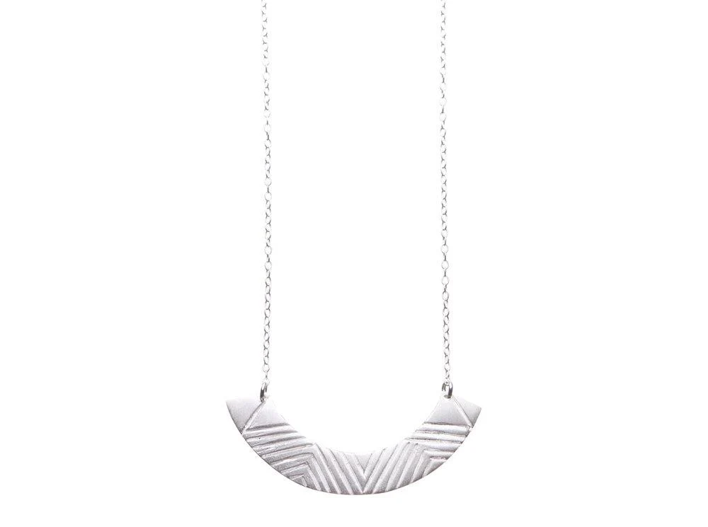 Aztec Pattern Necklace - Matte Silver
