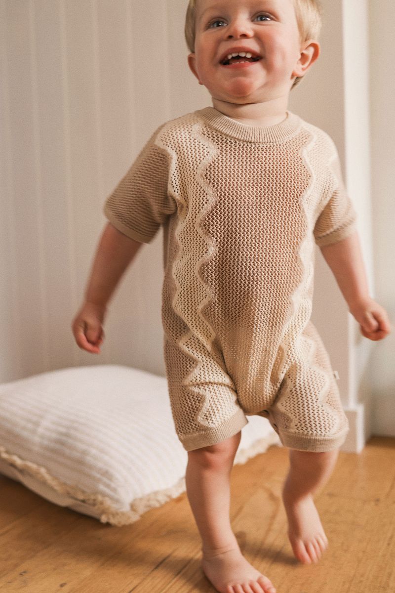 Slouchy Mesh Knit Romper - Shell