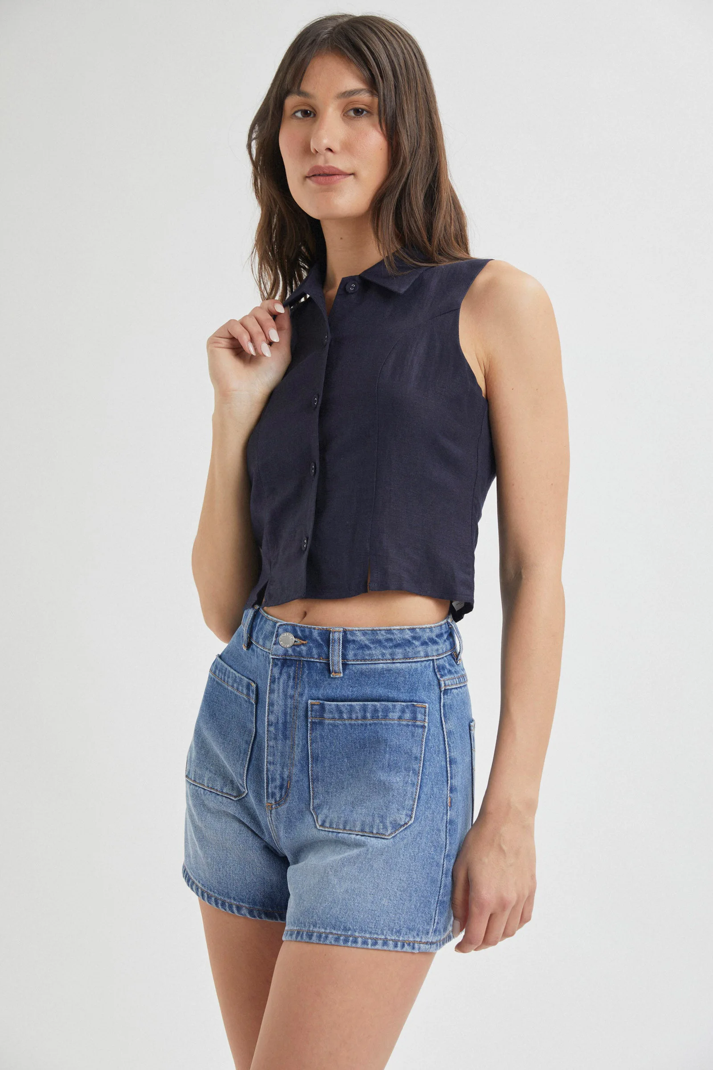 Nina Linen Top - Navy