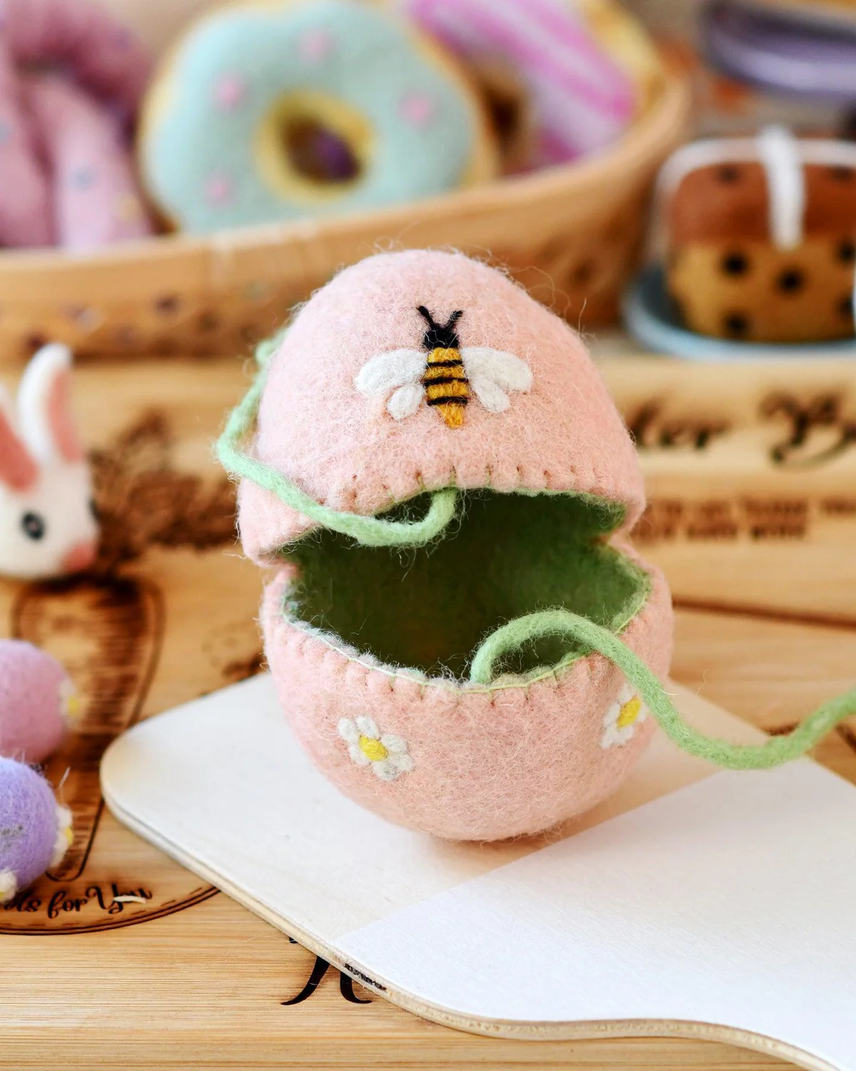 Felt Egg Cover - Peach With Bee Motif