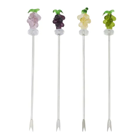 Vino Glass and Metal Picks - Set of 4