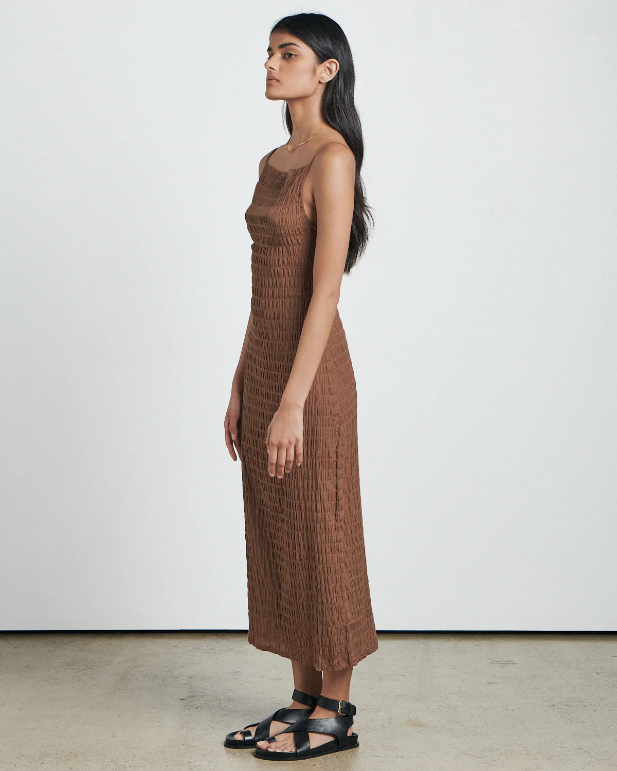 The Shirring Midi Dress - Earth