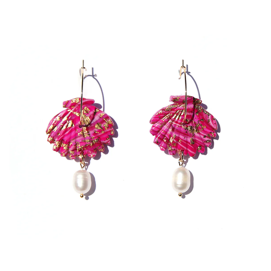 Pink Shell Hoop Earrings