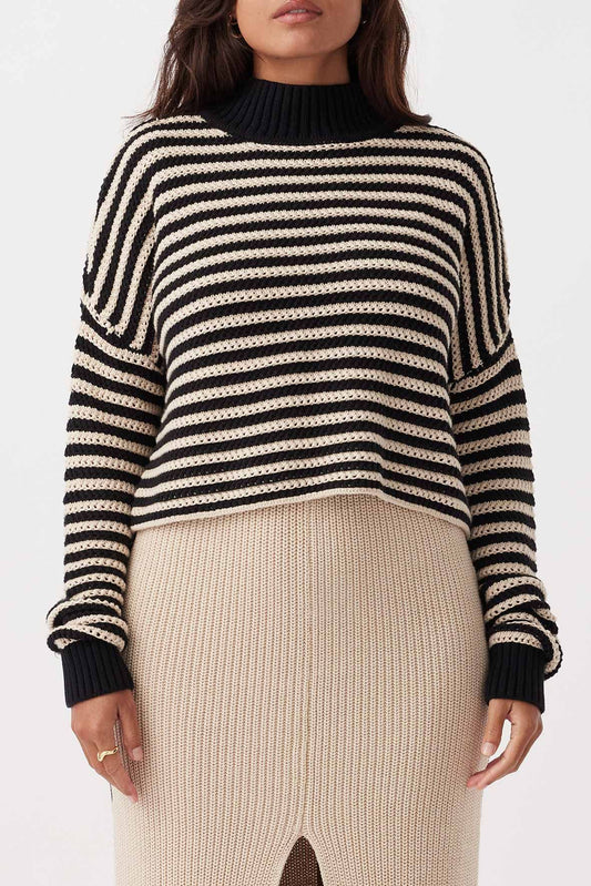 June Cropped Sweater - Sand + Black Stripe