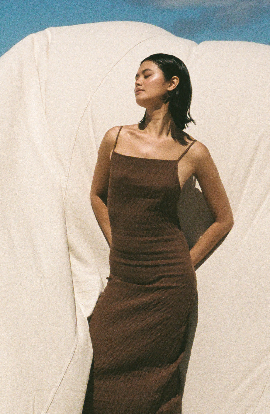 The Shirring Midi Dress - Earth