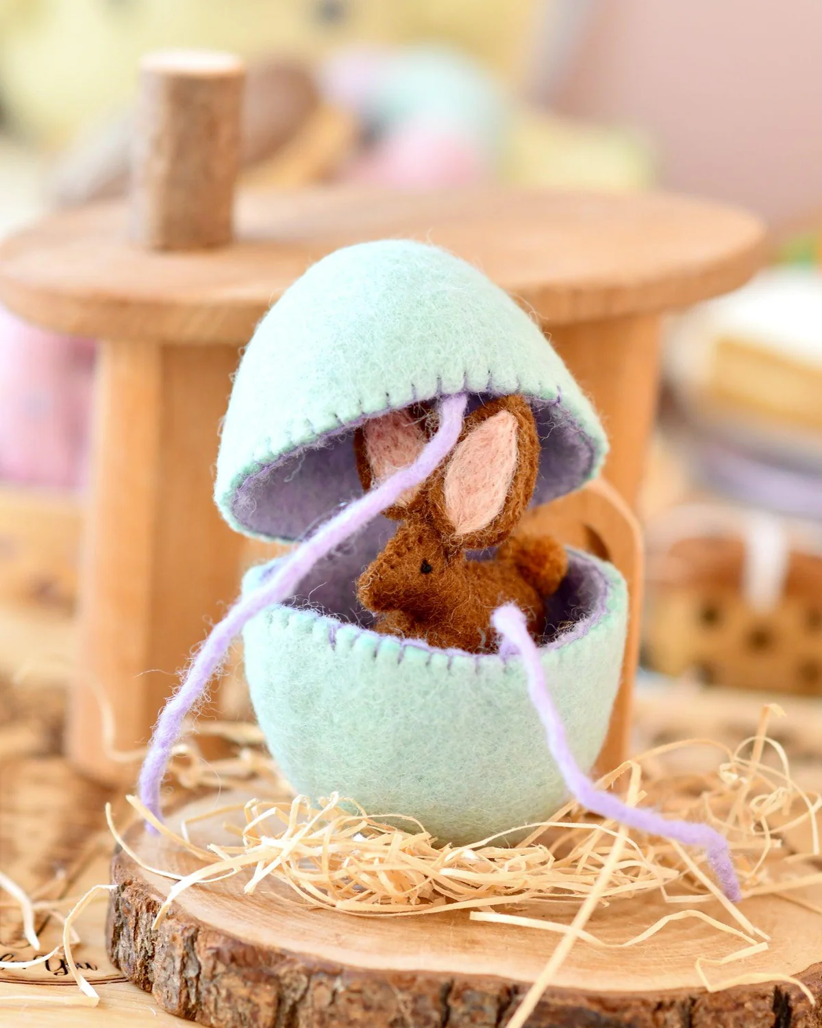 Felt Surprise Egg With Brown Bunny Inside
