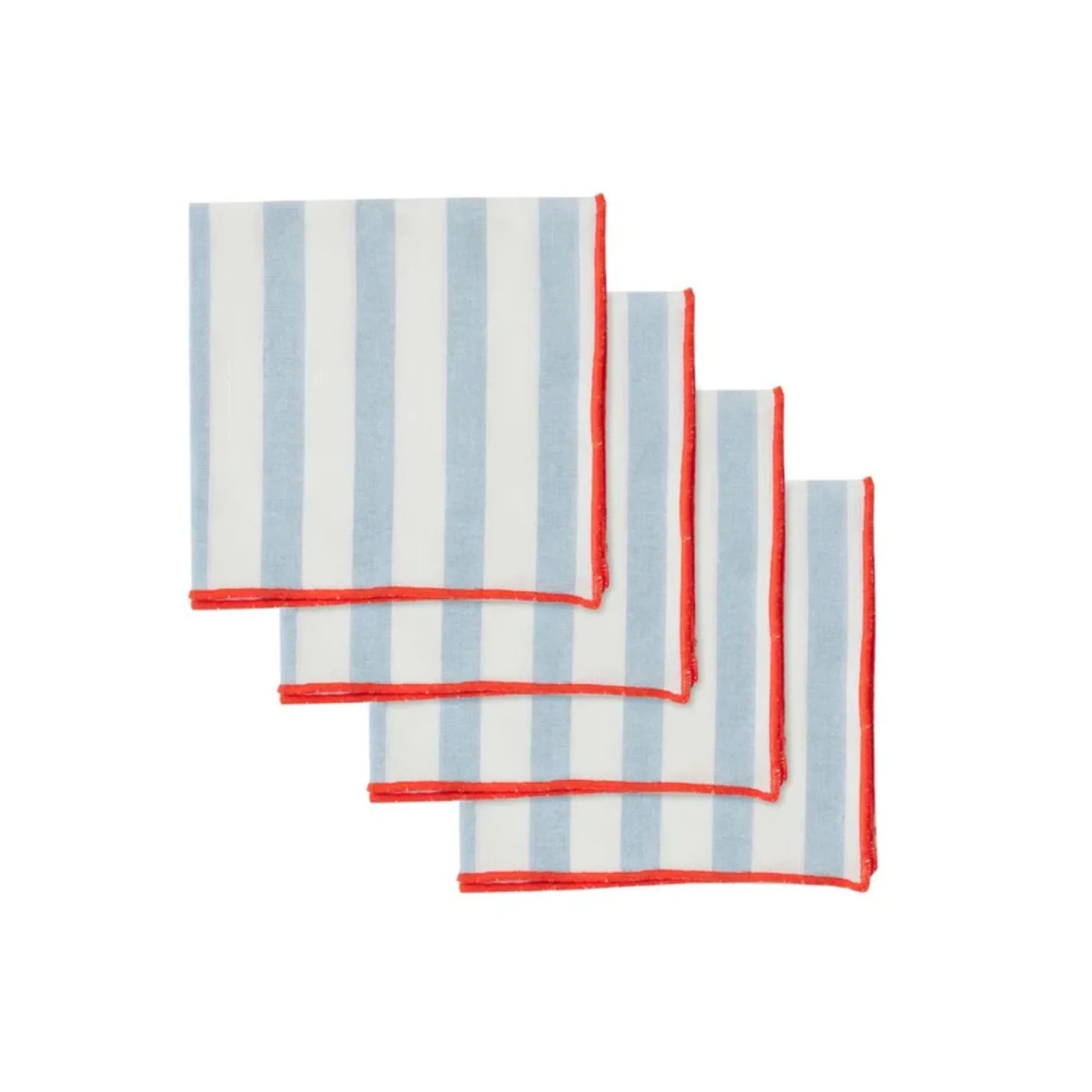 Luna Striped Cotton Napkins in Sky with Red Trim - Set of 4