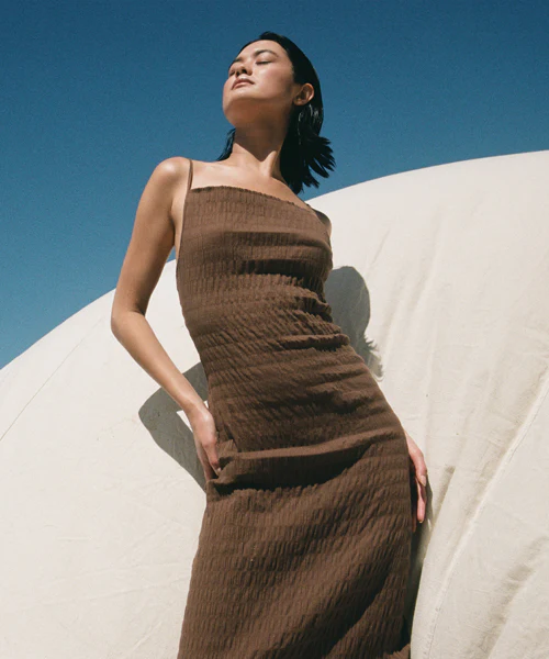 The Shirring Midi Dress - Earth