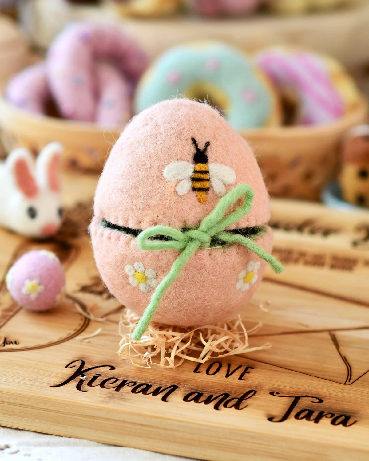 Felt Egg Cover - Peach With Bee Motif