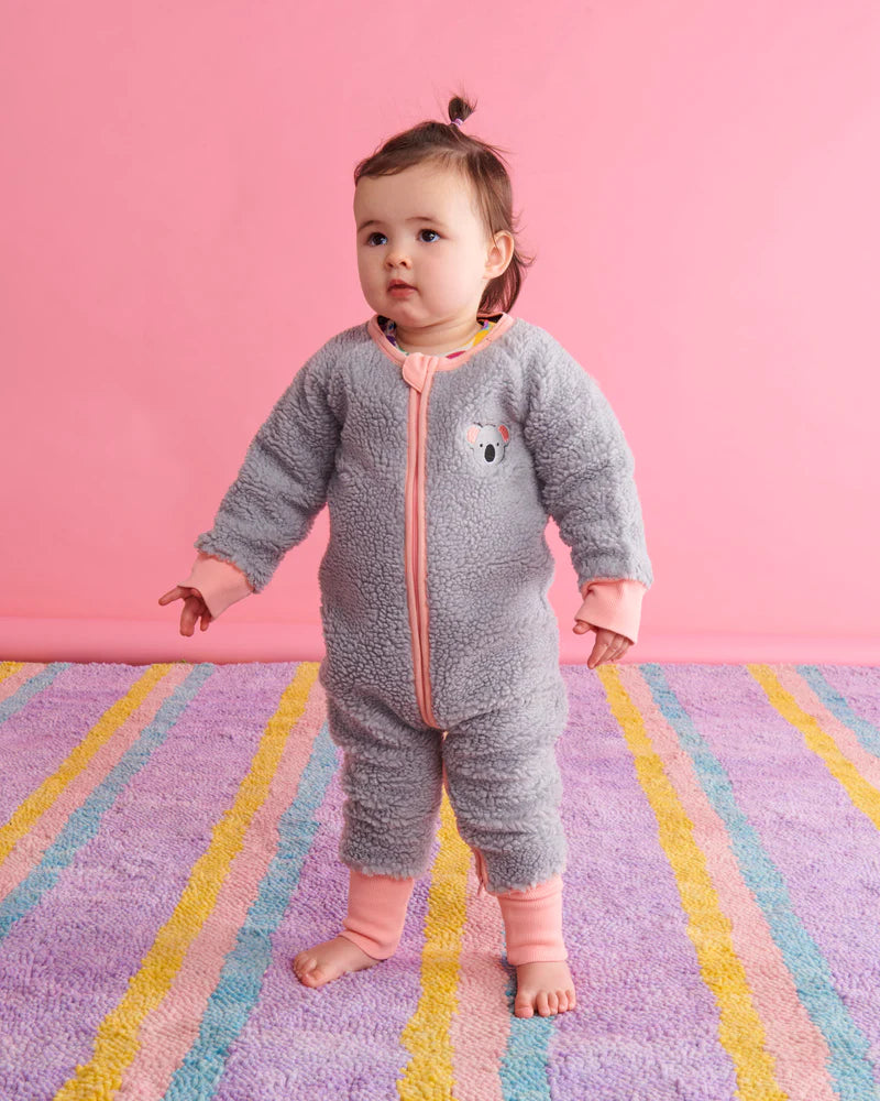 Koala Sherpa Long Sleeve Zip Romper