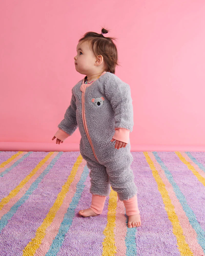 Koala Sherpa Long Sleeve Zip Romper