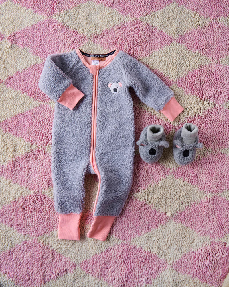 Koala Sherpa Long Sleeve Zip Romper