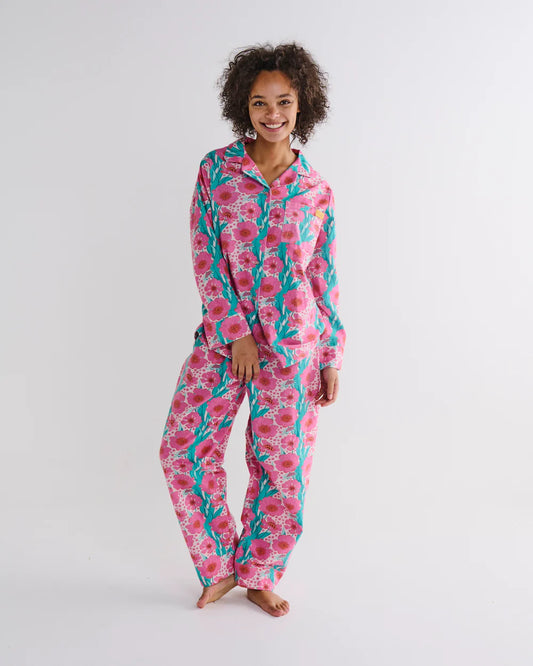 Pyjama Set - Flannelette LS Shirt and Pant - Tumbling Flowers Pink