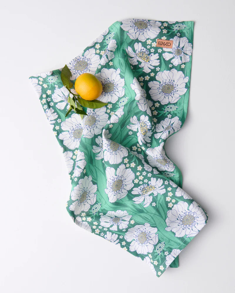 Tumbling Flowers Linen Tea Towel