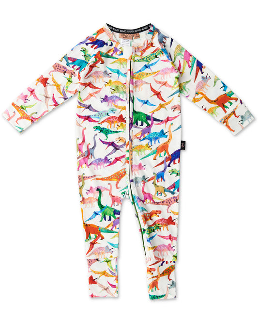 Dino Max White Organic Long Sleeve Zip Romper