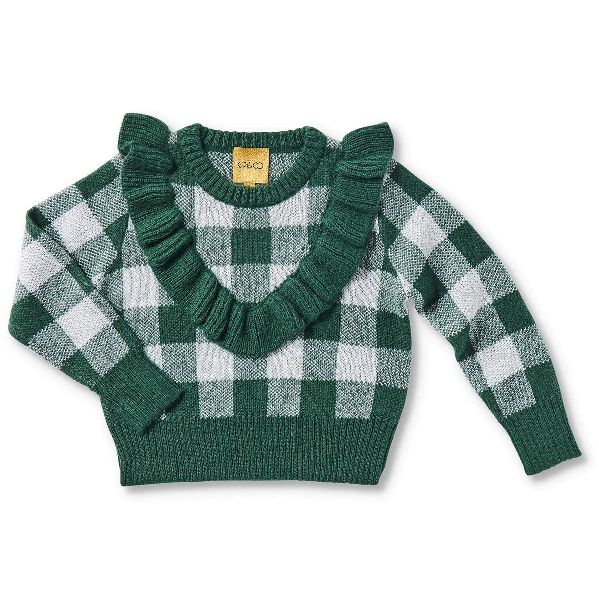 Frill Knit Sweater - Pine Tartan