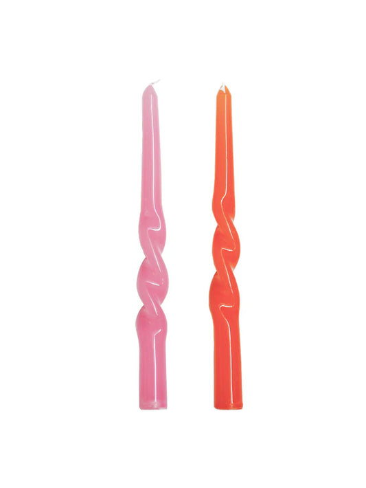 Twisted Dinner Candle Set - Pink & Orange