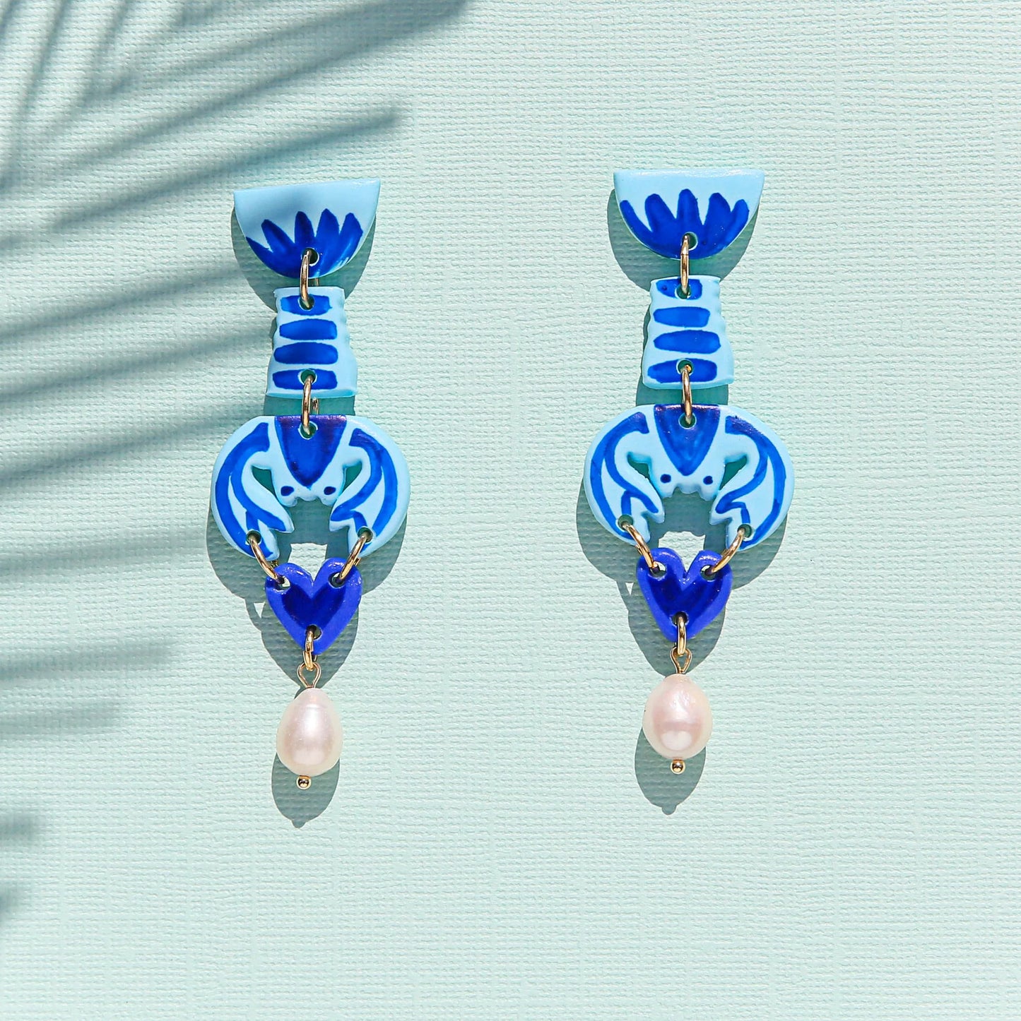 Lobster Hearts Drop Earrings - Blue