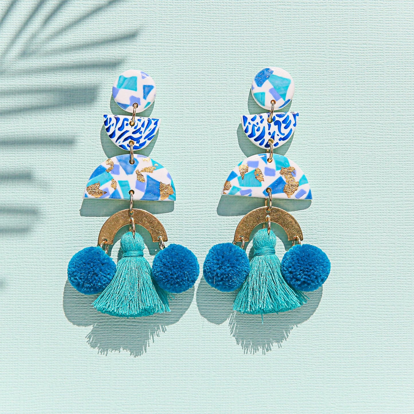 Terrazzo Pom Pom Drop Earrings