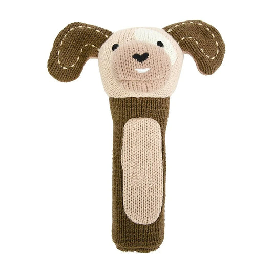 Knit Hand Rattle - Brown Dog