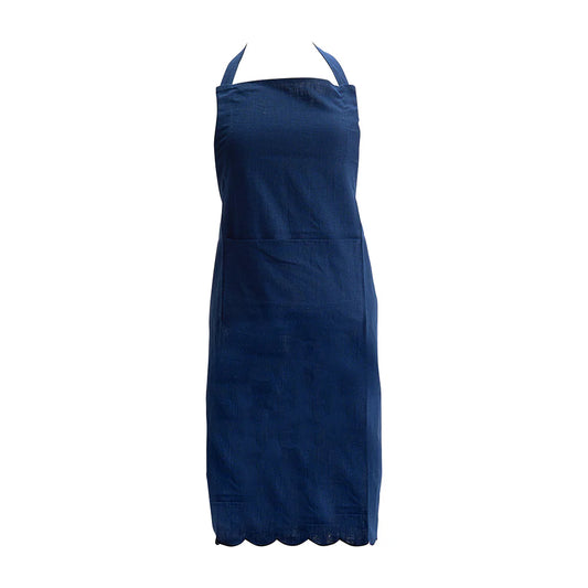 Stonewashed Scallop Edged Adjustable Apron - Navy