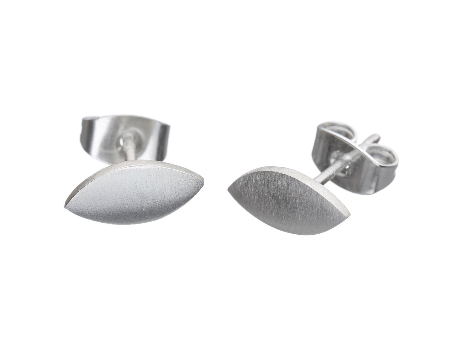 Mini Almond Stud Earrings - Matte Silver