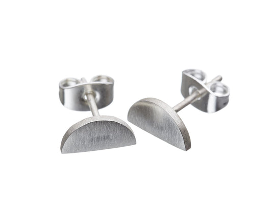 Mini Half Moon Stud Earrings - Matte Silver