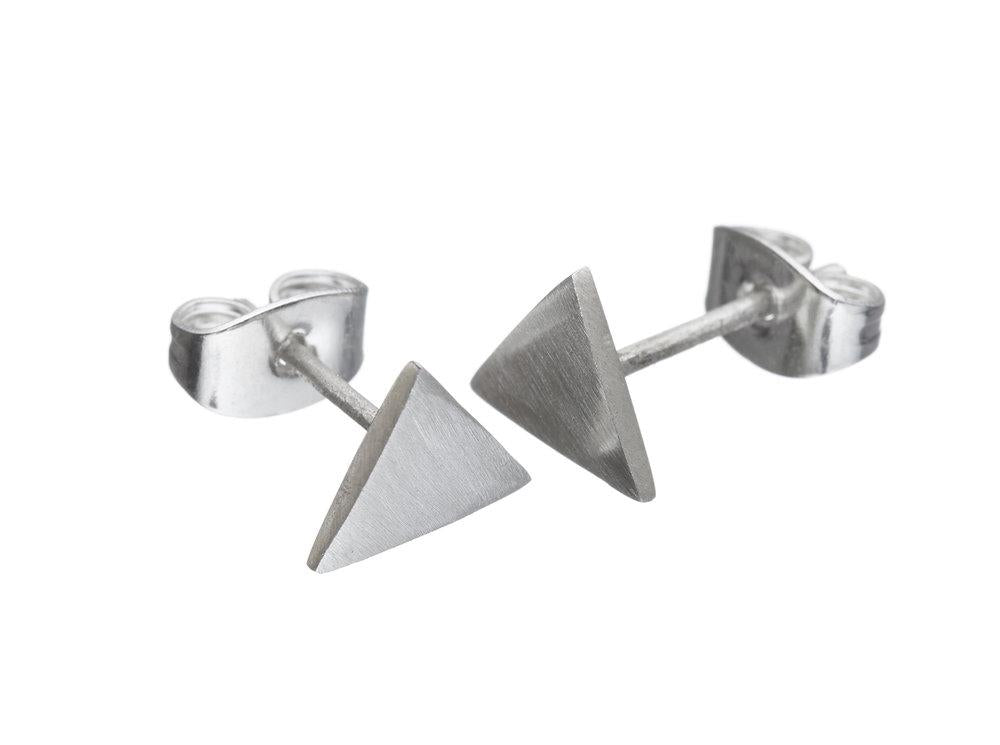 Mini Triangle Stud Earrings - Matte Silver