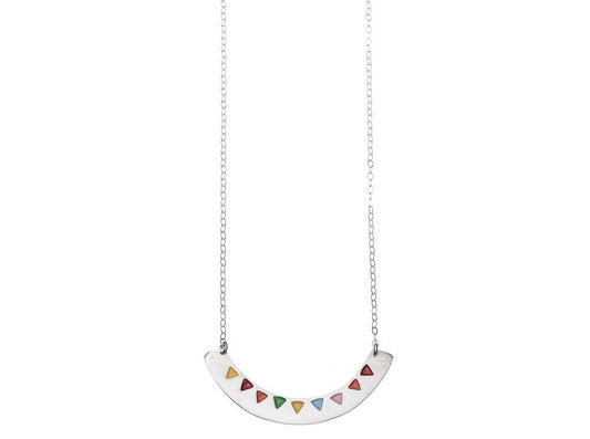Triangle Bunting Necklace - Matte Silver and Enamel
