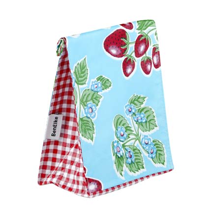 Lunch Bag - Red Strawberries on Blue