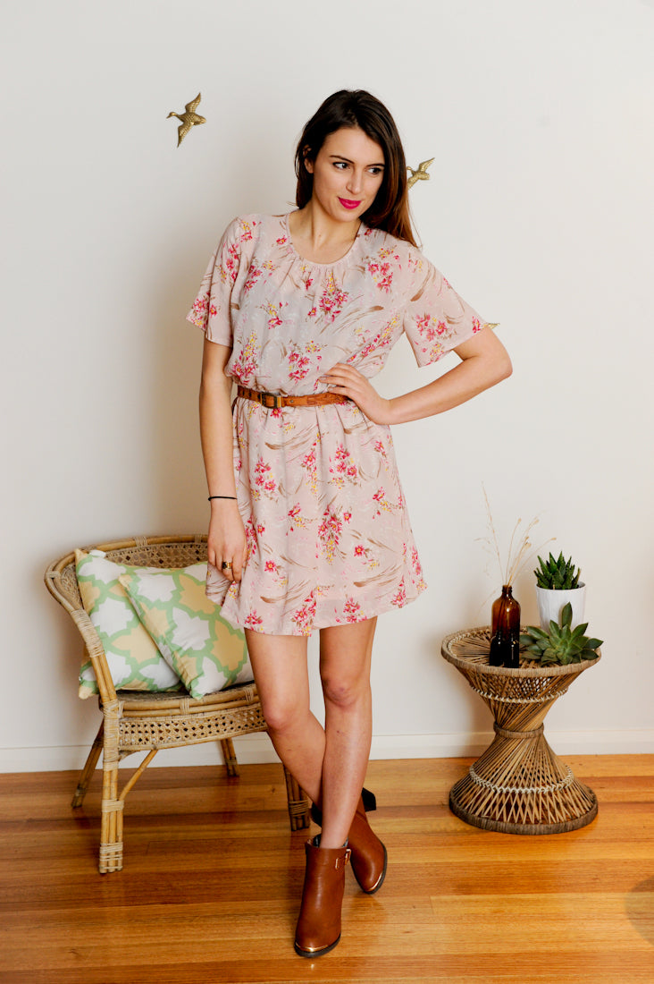 Vintage Dusty Pink Floral Dress