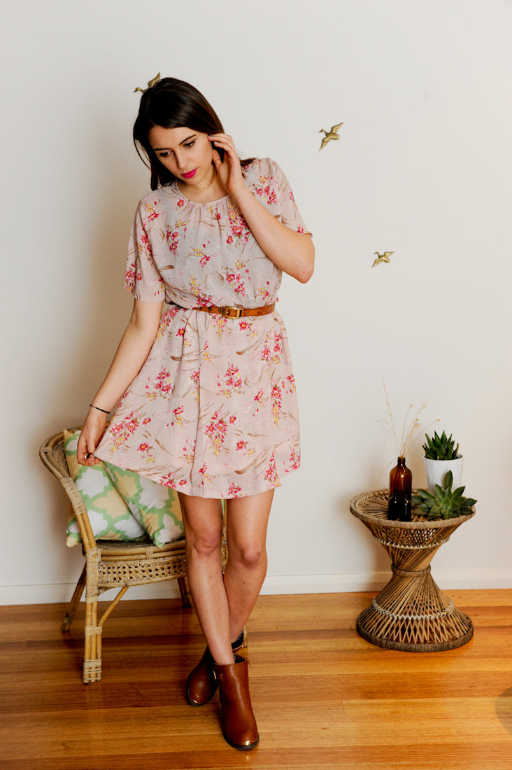 Vintage Dusty Pink Floral Dress