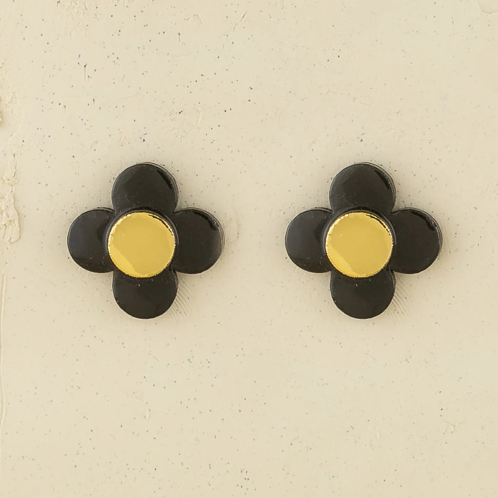 Big Flower Studs - Black