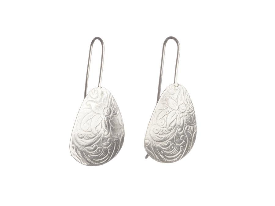 Paisley Floral Print Earrings - Silver