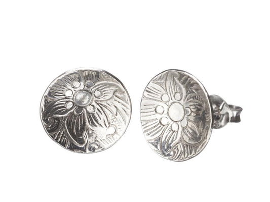 Floral Print Studs - Silver