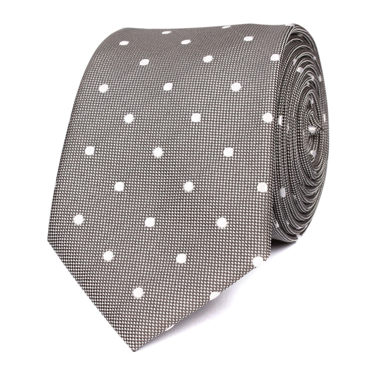 Grey with White Polka Dots Skinny Tie