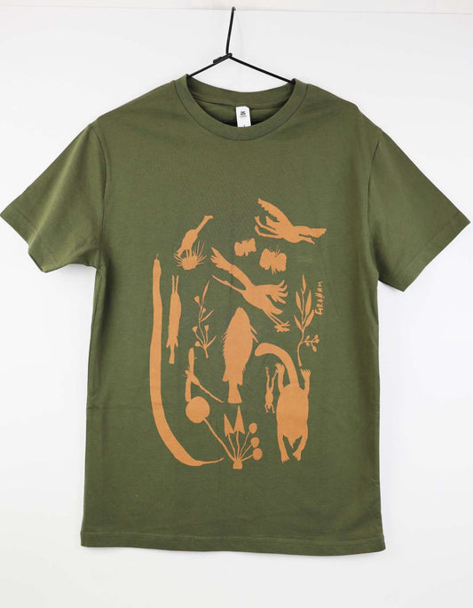 Graham Rostron Floodplain Animal T-Shirt - Khaki / Orange