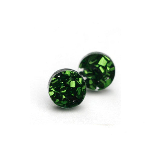 Mini Circle Stud - Glitter Green