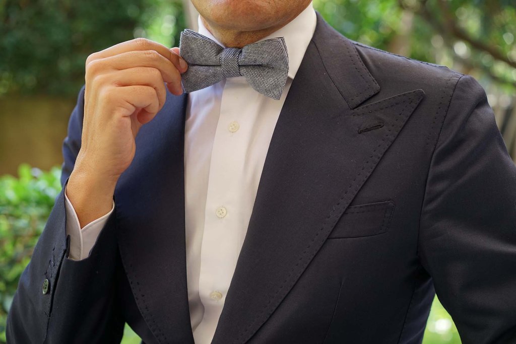 Navy Blue Tweed Linen Bow Tie