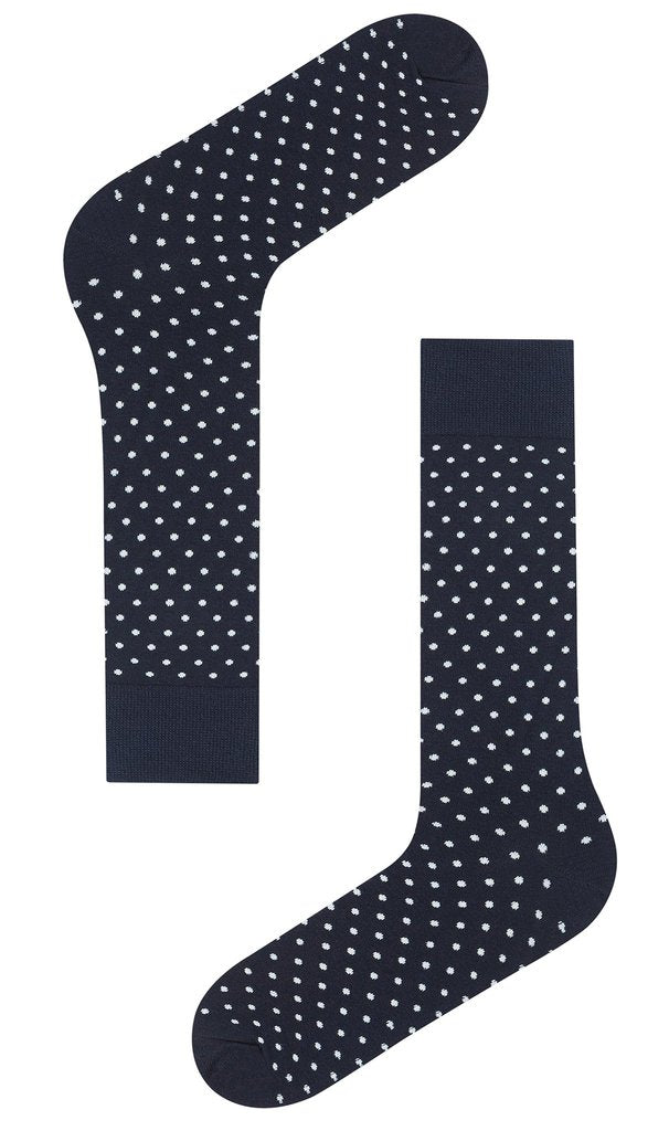 Navy Blue Polka Dots Cotton-Blend Socks