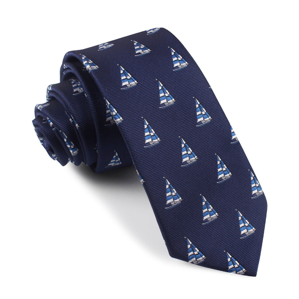 OTAA Navy Blue Sailor Boat Skinny Tie