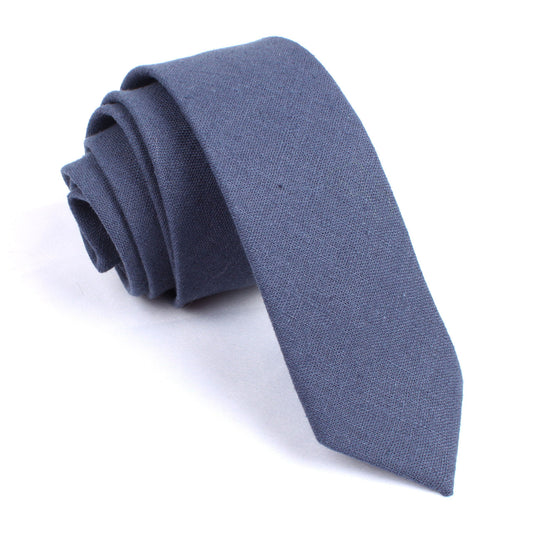 OTAA Navy Blue Slub Linen Skinny Tie