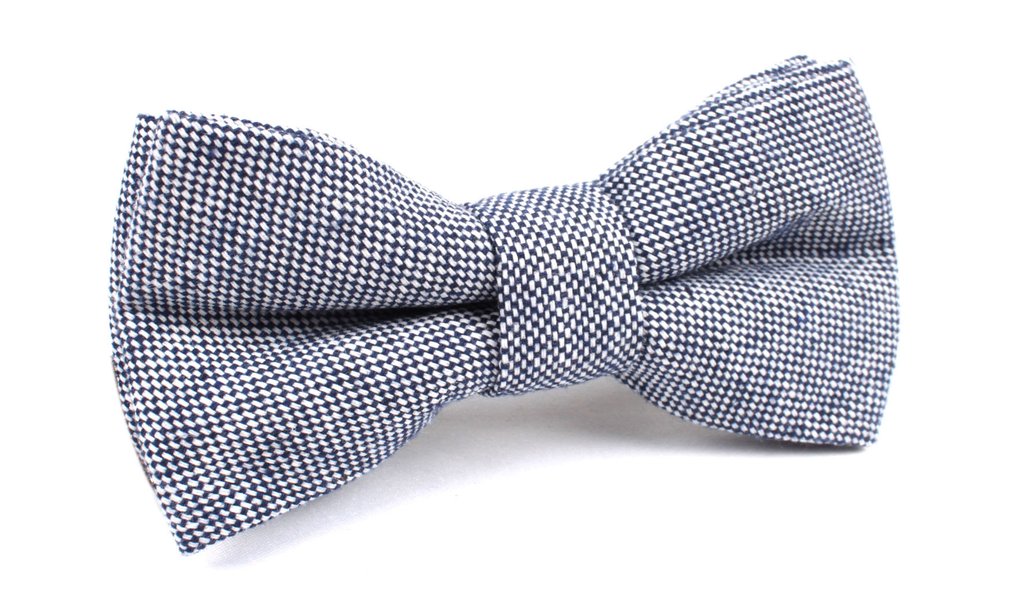 Navy Blue Tweed Linen Bow Tie