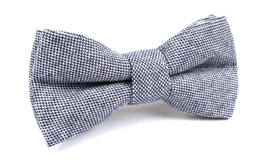 Navy Blue Tweed Linen Bow Tie