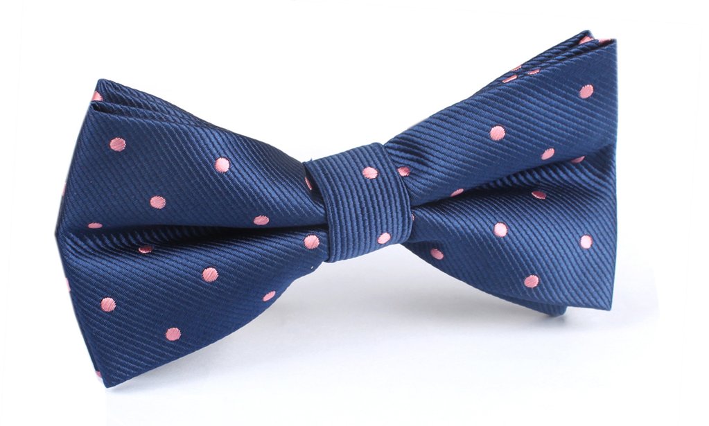 Navy Blue with Pink Polka Dots Bow Tie
