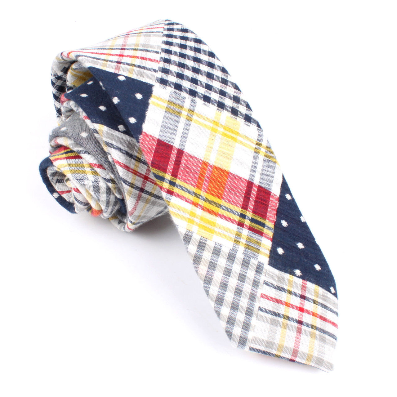 Palid Red Gingham Cotton Polka Dot Skinny Tie
