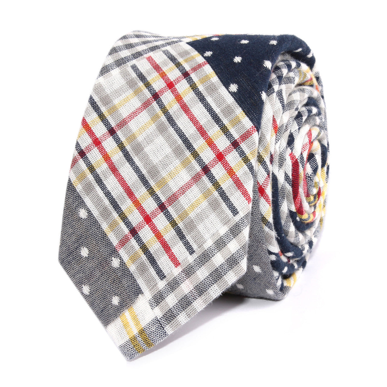 Palid Red Gingham Cotton Polka Dot Skinny Tie